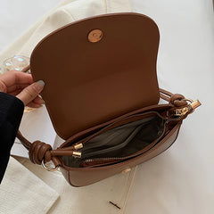 Women Saddle Bag Knot Design Pu Leather Handbag