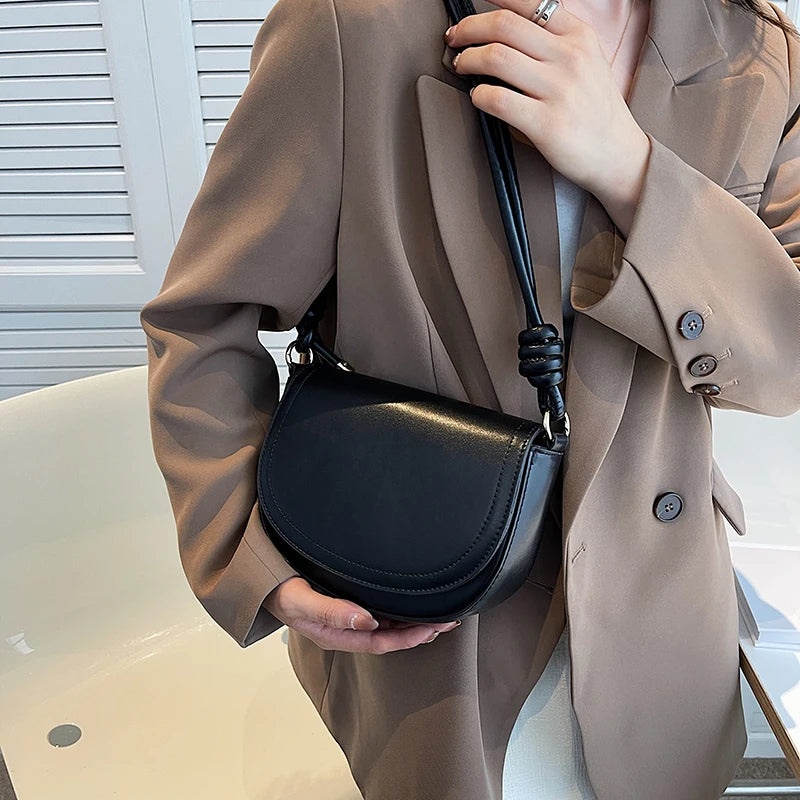 Women Saddle Bag Knot Design Pu Leather Handbag