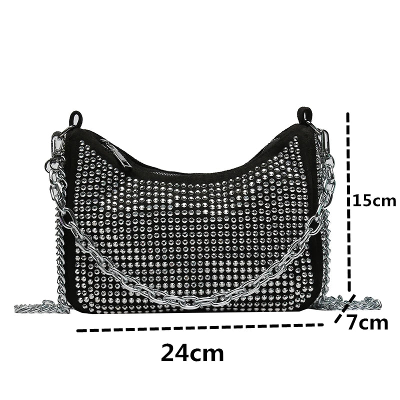 Rhinestone Silver Chain Shoulder Bag for Women