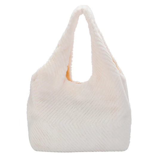 Soft Plush Shoulder Bag Fur Rhombus Pattern Tote for Women Girls