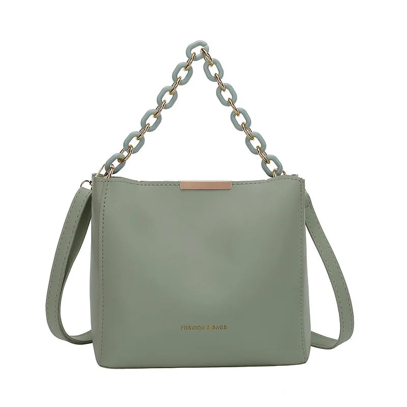 Chain Handle Crossbody Bag Women Shoulder Tote Bucket Handbag
