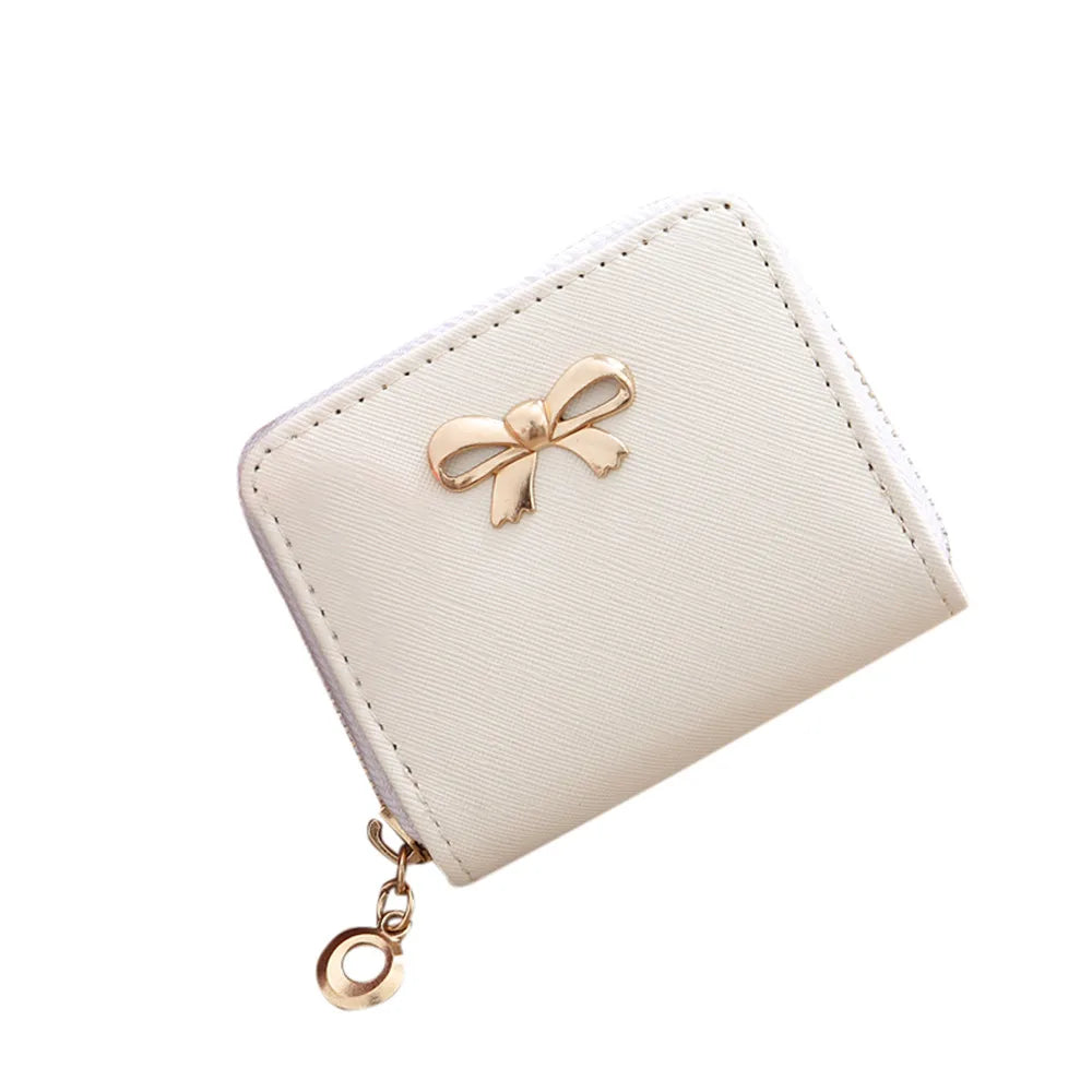 Women Single Pull Solid Zipper Bow Small Square Bag