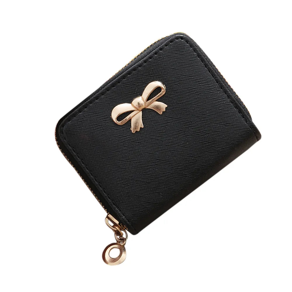 Women Single Pull Solid Zipper Bow Small Square Bag