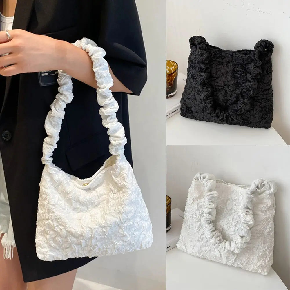 Women Soft Pleated Shoulder Bags Female Solid Tote Crossbody Messenger Bag
