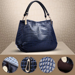 Women Crocodile Grain Patent Leather Handbags Large Capacity Shoulder Bag