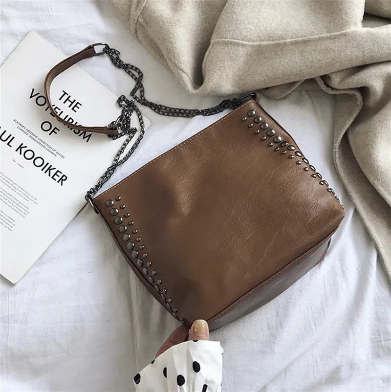 Women Solid PU Leather Bag Large Capacity Shoulder Bag