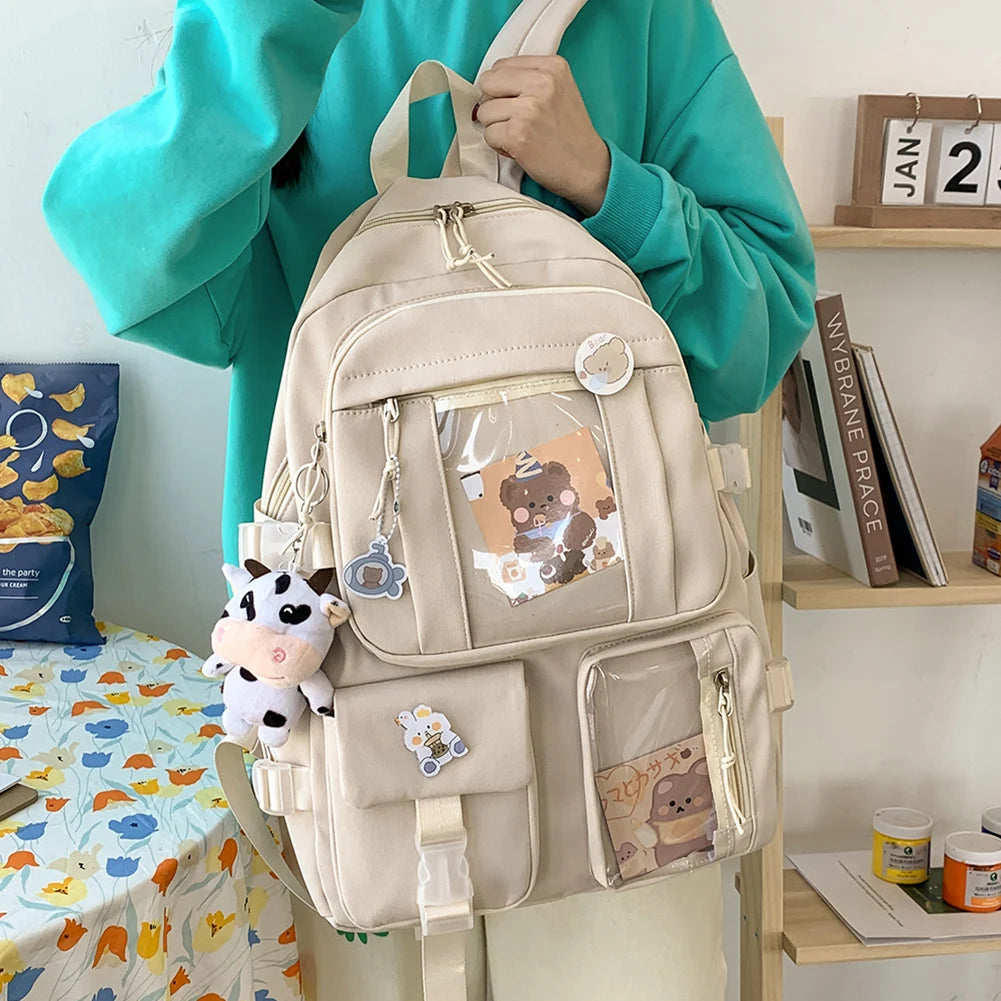 Women Transparent PVC Patchwork Backpack Preppy Style School Travel