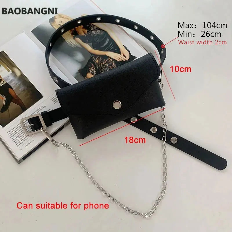 Women Waist Pack PU Fanny Pack Phone Chain Bags Lady Purse