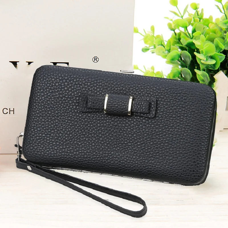 Women Portable Bow Solid Purse Zipper Handbag Wallet PJ191
