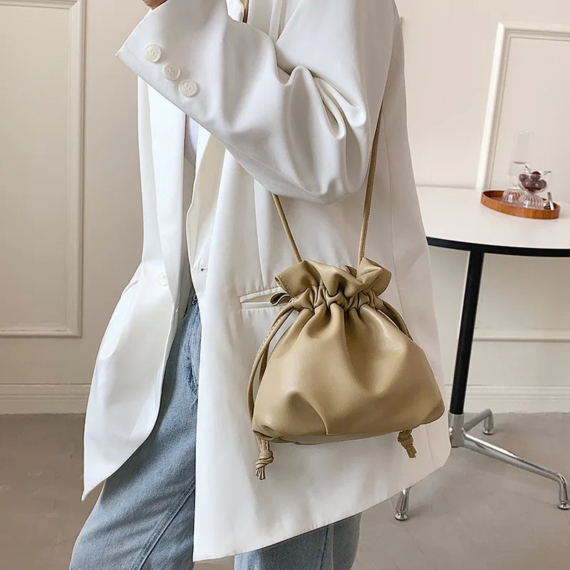 Women Shoulder Bag PU Leather Bucket Bag Crossbody Bag