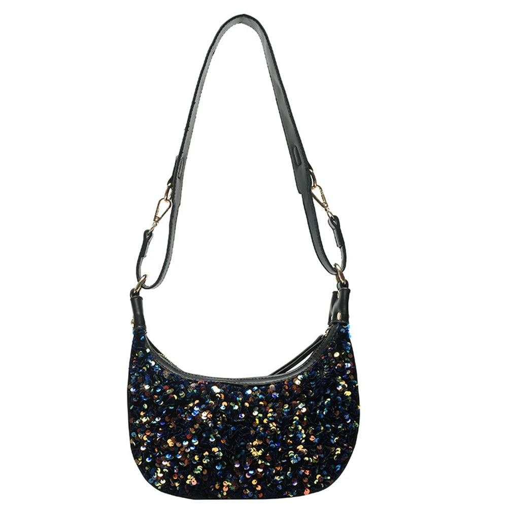 Fashionable Sequins PU Leather Shoulder Bag White/Blue/Black