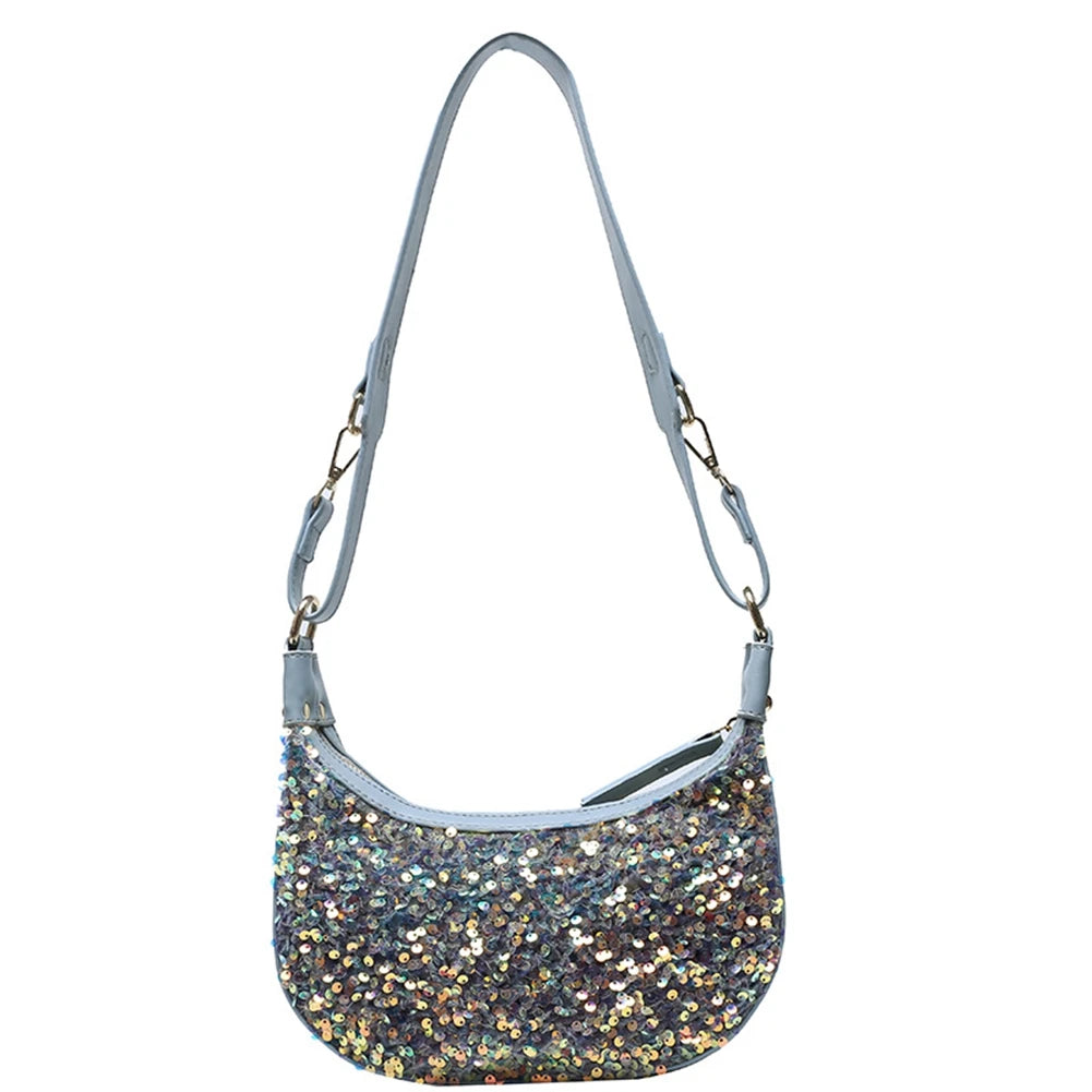 Fashionable Sequins PU Leather Shoulder Bag White/Blue/Black
