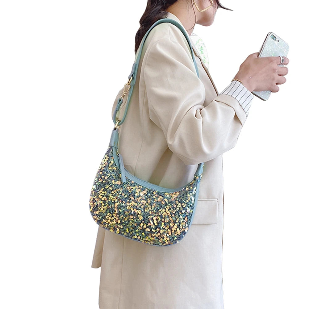Fashionable Sequins PU Leather Shoulder Bag White/Blue/Black