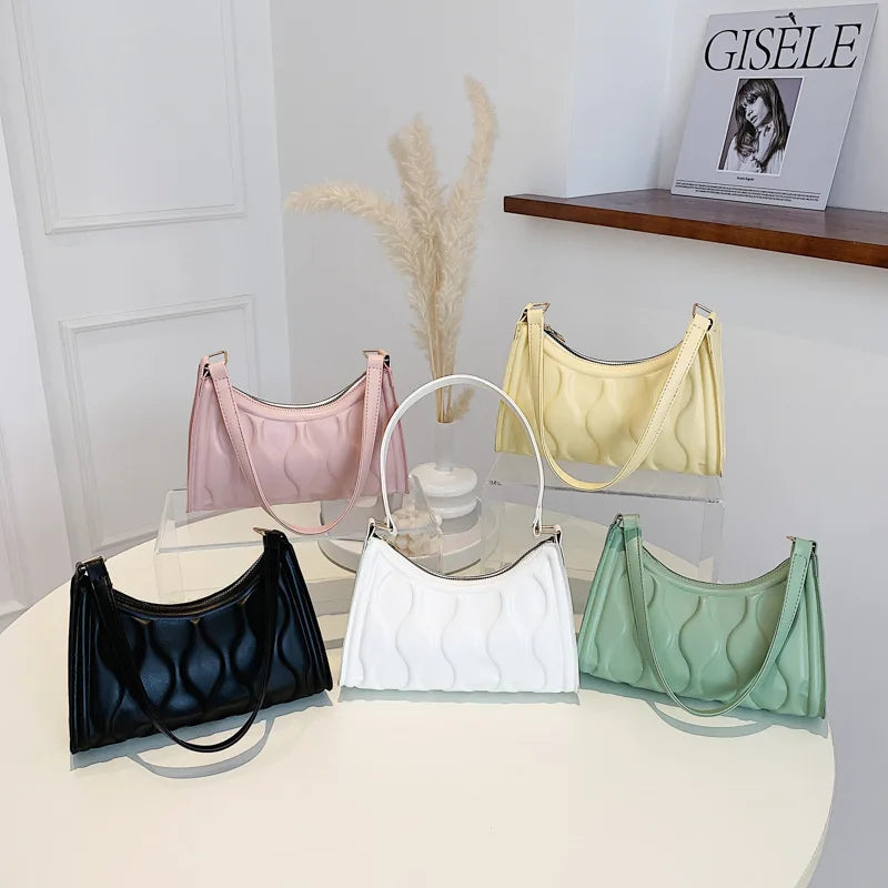 Fashionable Shoulder Bag, Solid Textured Surface, Zipper Closure, Large Capacity