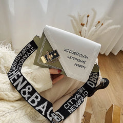 Fashionable Shoulder Bag Wide Strap Messenger Handbag Casual Chain Crossbody Bag