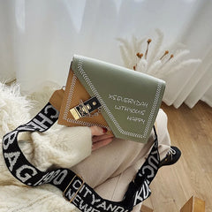 Fashionable Shoulder Bag Wide Strap Messenger Handbag Casual Chain Crossbody Bag