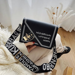 Fashionable Shoulder Bag Wide Strap Messenger Handbag Casual Chain Crossbody Bag