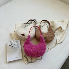 Faux Fur Lamb Wool Armpit Shoulder Bag Small Purse Underarm Bag
