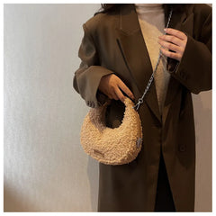 Faux Fur Lamb Wool Armpit Shoulder Bag Small Purse Underarm Bag
