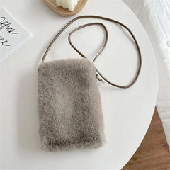 Women Faux Fur Mini Phone Bag Small Shoulder Bag Soft Plush Ladies Messenger Bag