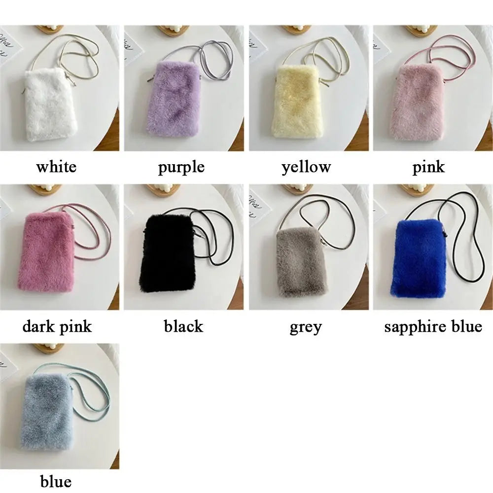 Women Faux Fur Mini Phone Bag Small Shoulder Bag Soft Plush Ladies Messenger Bag