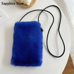 Women Faux Fur Mini Phone Bag Small Shoulder Bag Soft Plush Ladies Messenger Bag