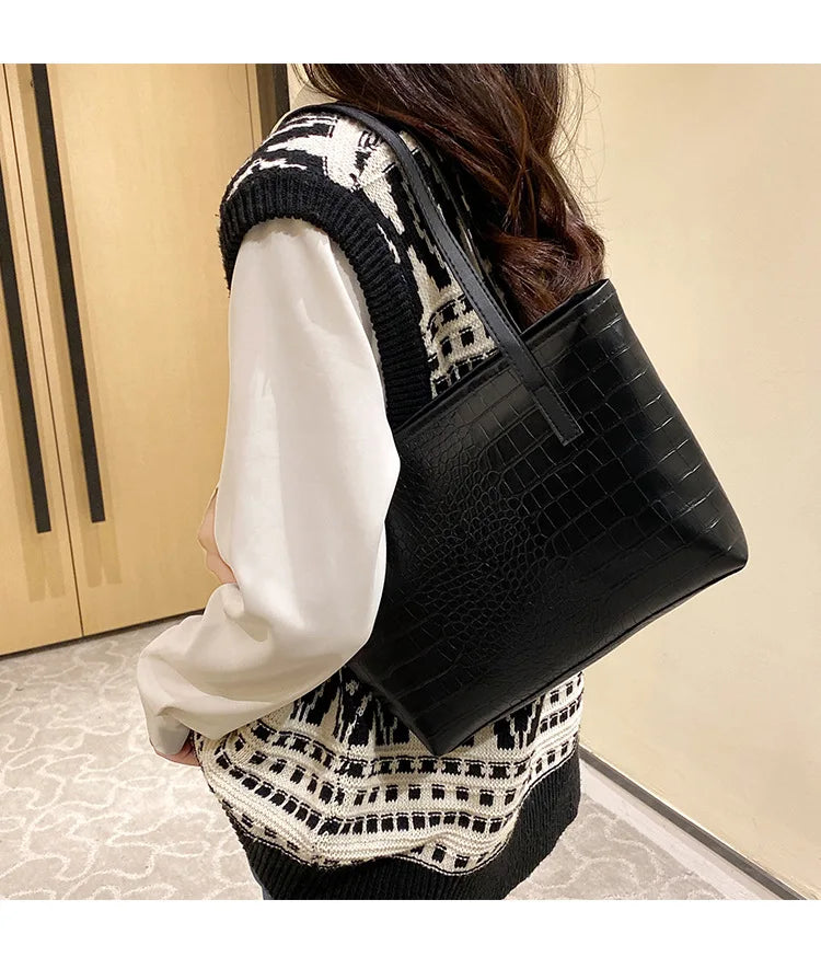 Leopard Crocodile Tote Bag, Waterproof Shoulder Purse