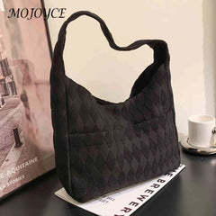 Women Casual Clutch Handbag Rhombus Top-Handle Soft Cloth Large Capacity