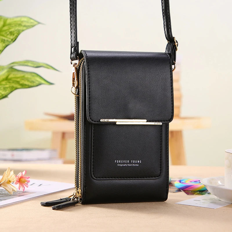 Women Flap Wallet Transparent Touch Screen Phone Small Shoulder Bag