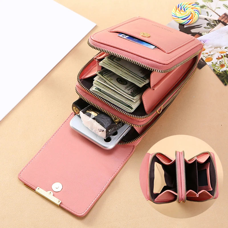 Women Flap Wallet Transparent Touch Screen Phone Small Shoulder Bag