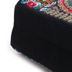 Floral Embroidered Handbag Ethnic Canvas Shopping Tote Zipper Bag
