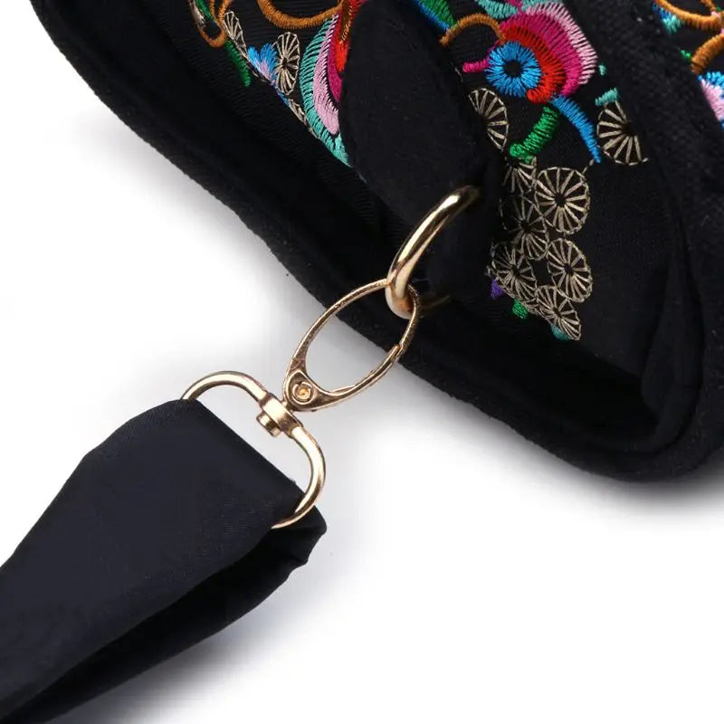 Floral Embroidered Handbag Ethnic Canvas Shopping Tote Zipper Bag