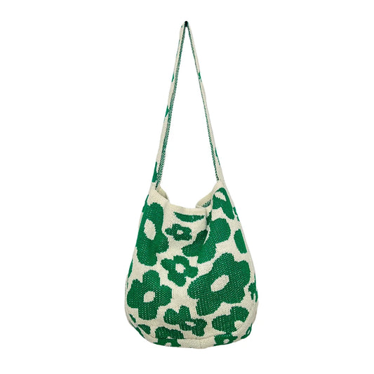 Women Flower Knitted Shoulder Bag Travel Shopper Bag Female Handbags
