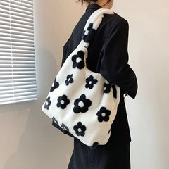 Flower Plush Handbags Lady Shoulder Clutch Purses Large Bags