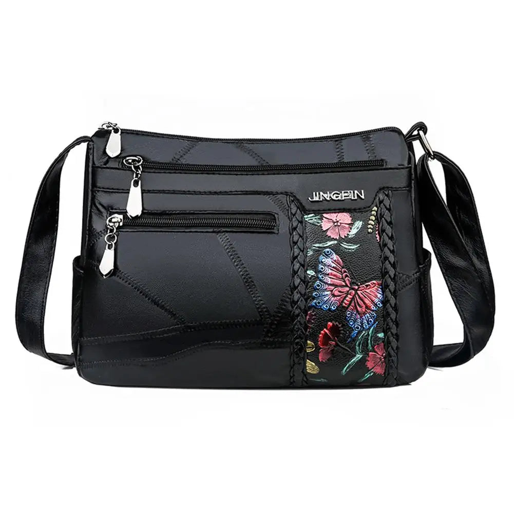 Women Flower Printed PU Leather Crossbody Bag Large Capacity Shoulder Bag