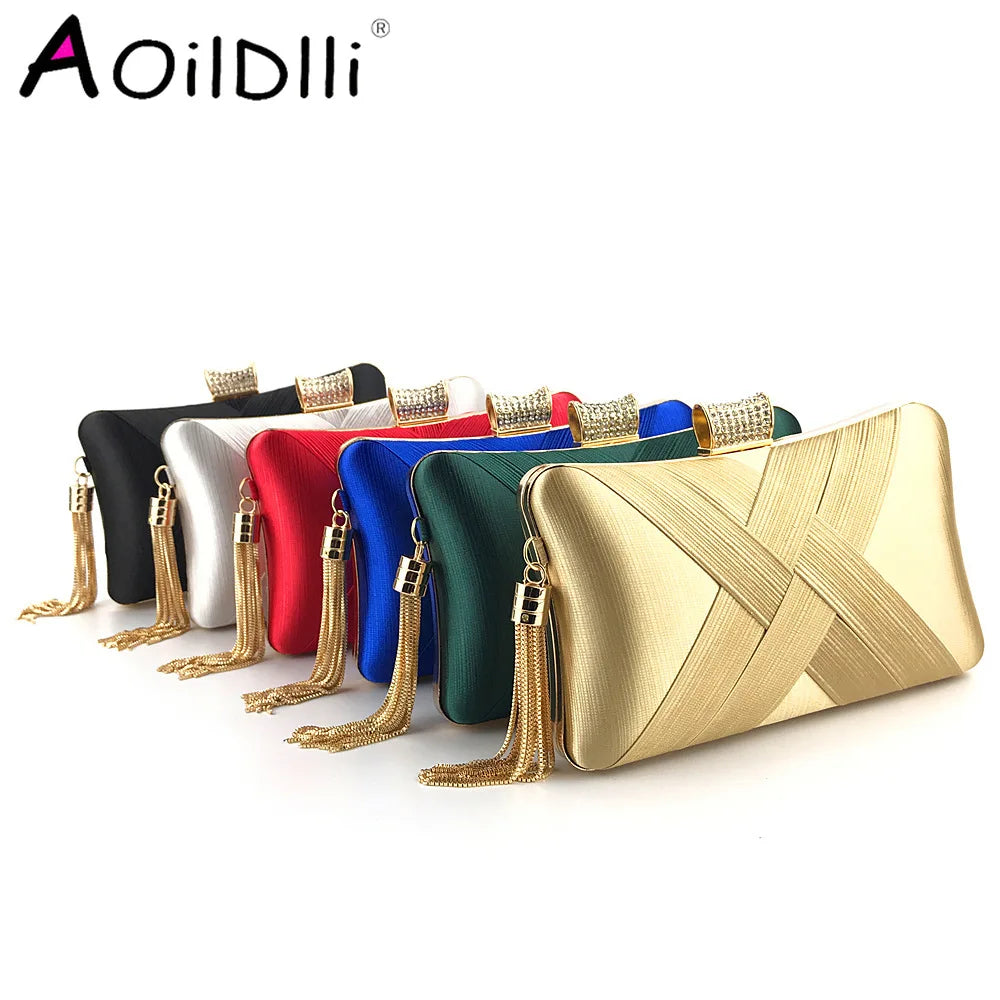 Women Fold Evening Clutch Bags Diamond Bow Banquet Purse With Chains