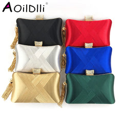 Women Fold Evening Clutch Bags Diamond Bow Banquet Purse With Chains