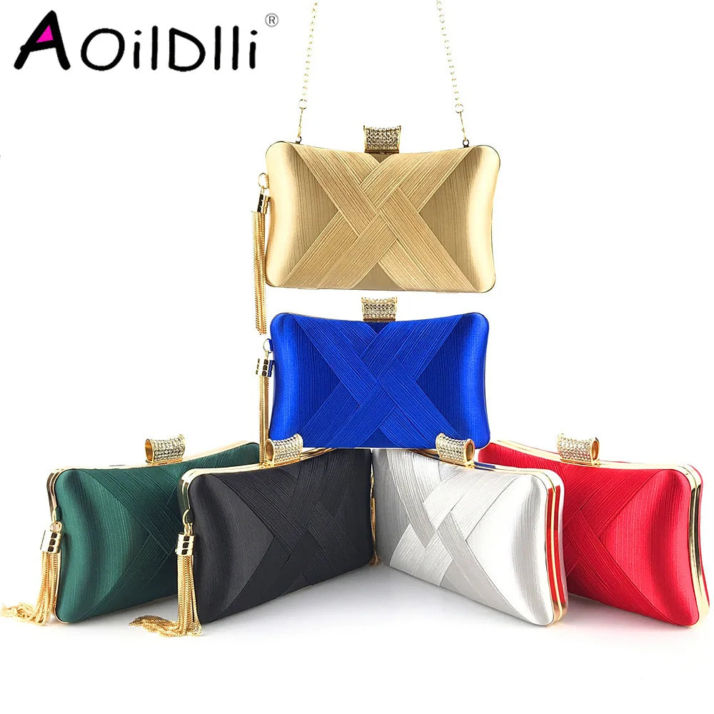 Women Fold Evening Clutch Bags Diamond Bow Banquet Purse With Chains