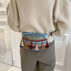 Variegated Waist Bag with Fringe Decor