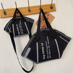 Funny Creative Large Mask Shopping Bag Canvas Shoulder Bag