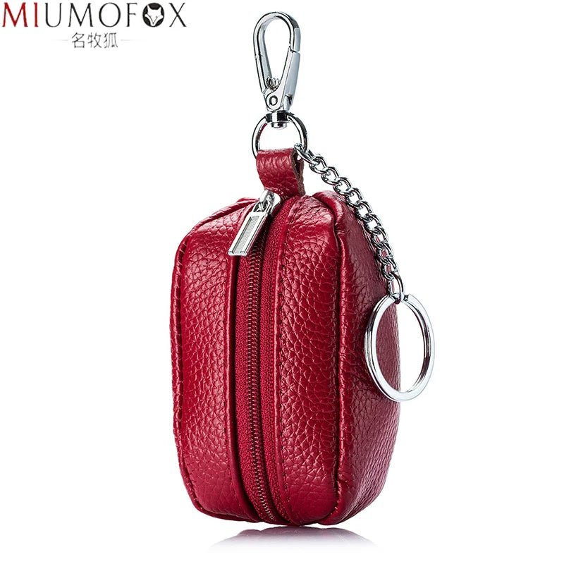 Cow Leather Key Chain Wallets Holder Zipper Organizer Pouch