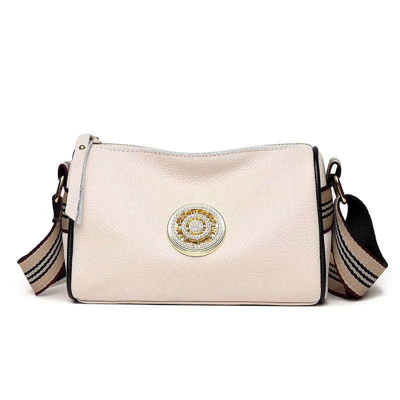 Rotating Metal Lock Leather Handbag for Women