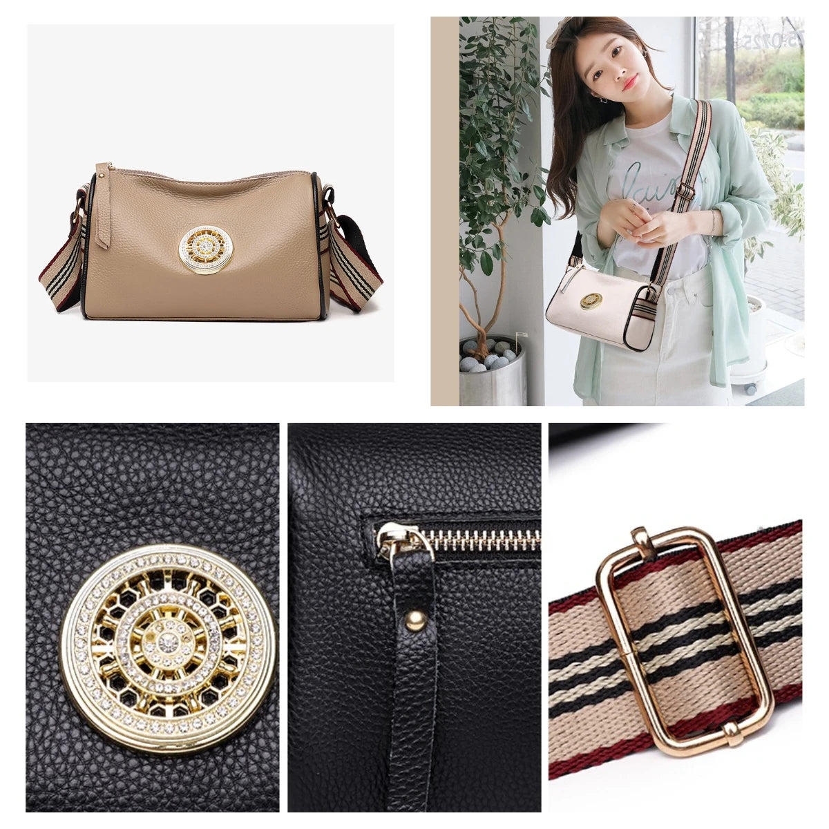 Metal Lock Women Leather Handbag