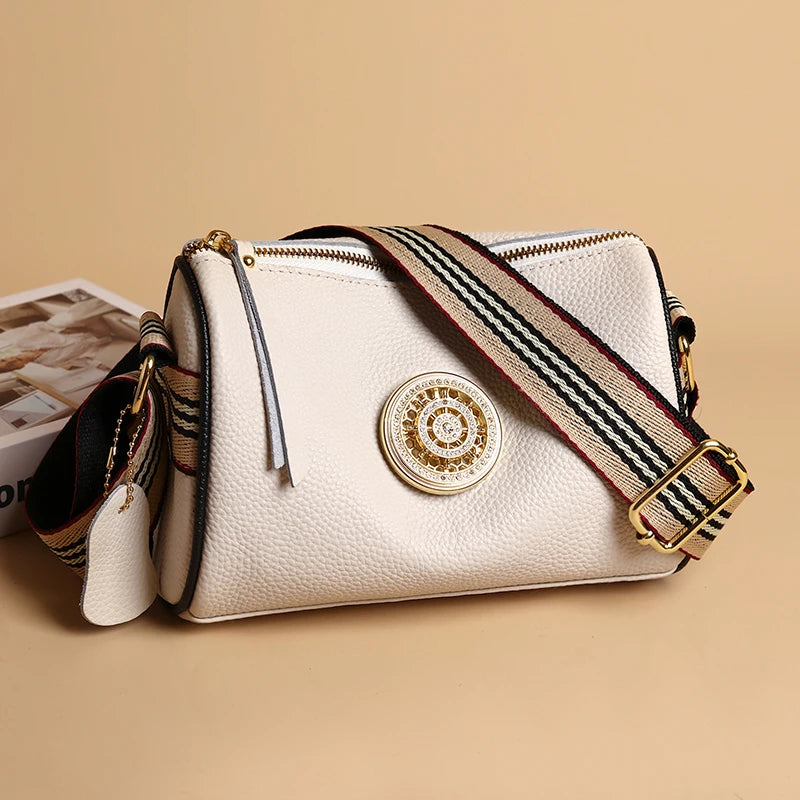 Women Leather Handbags with Rotating Metal Lock Shoulder Bags