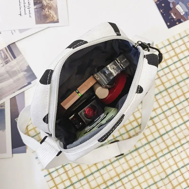Cartoon Cow Print Shoulder Crossbody Bag Canvas Satchel