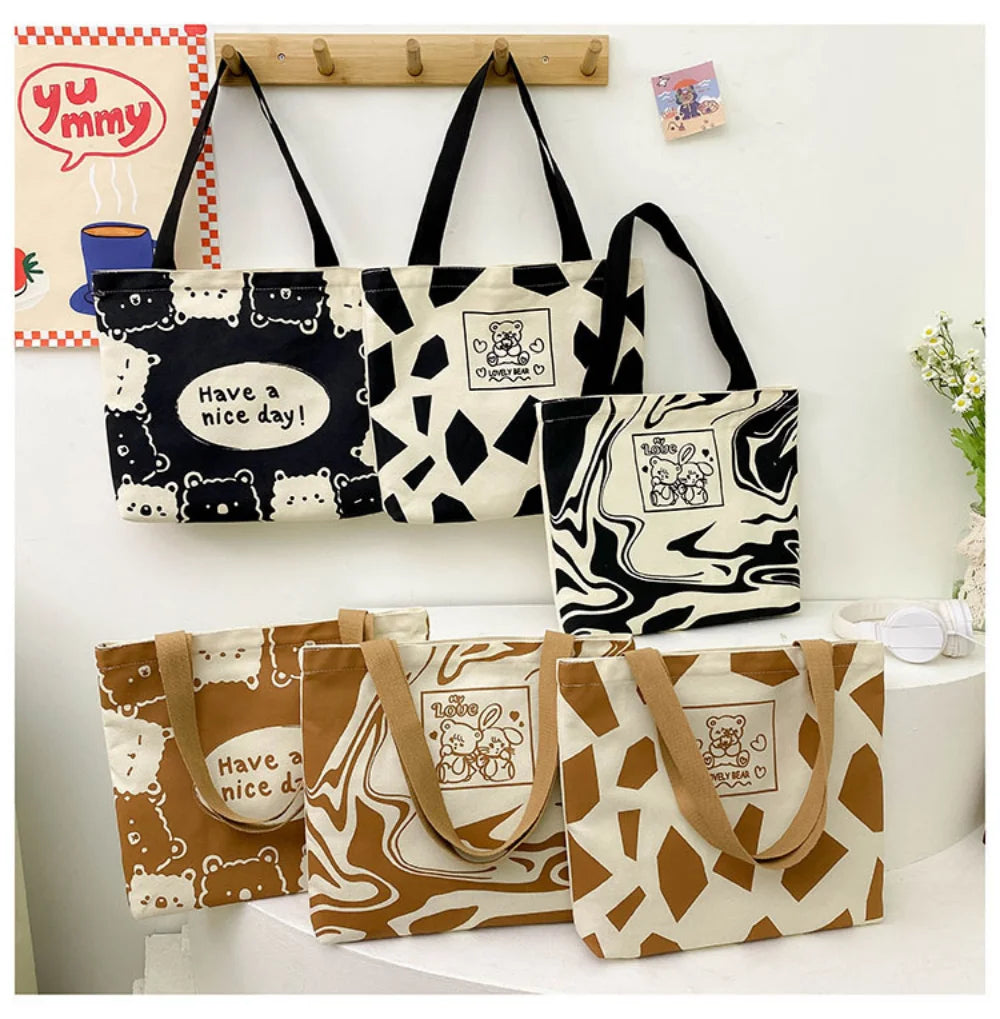 Canvas Shoulder Bag Large Capacity Work School Handbag