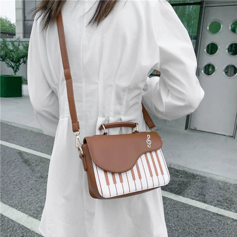Women Girl Piano Shape PU Leather Handbag Top-handle Shoulder Messenger Crossbod
