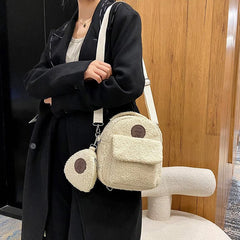 Plush Mini Backpack Bear Pattern Crossbody Bag Lightweight Gift