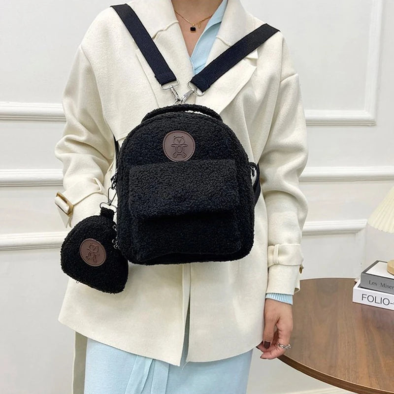 Plush Mini Backpack Bear Pattern Crossbody Bag Lightweight Gift