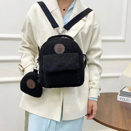 Plush Mini Backpack Bear Pattern Crossbody Bag Lightweight Gift